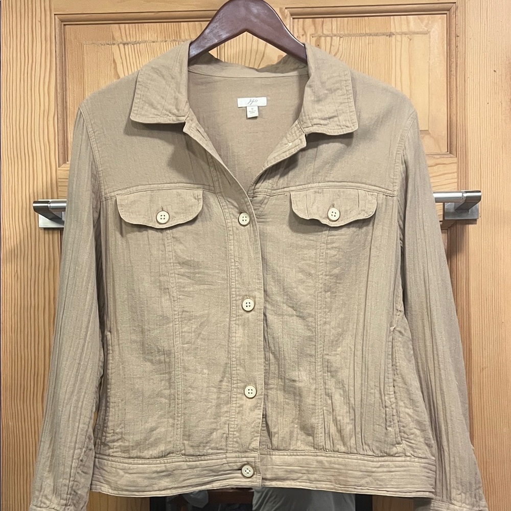 J. Jill Beige Lightweight Cotton Ribbed Jacket Sz S